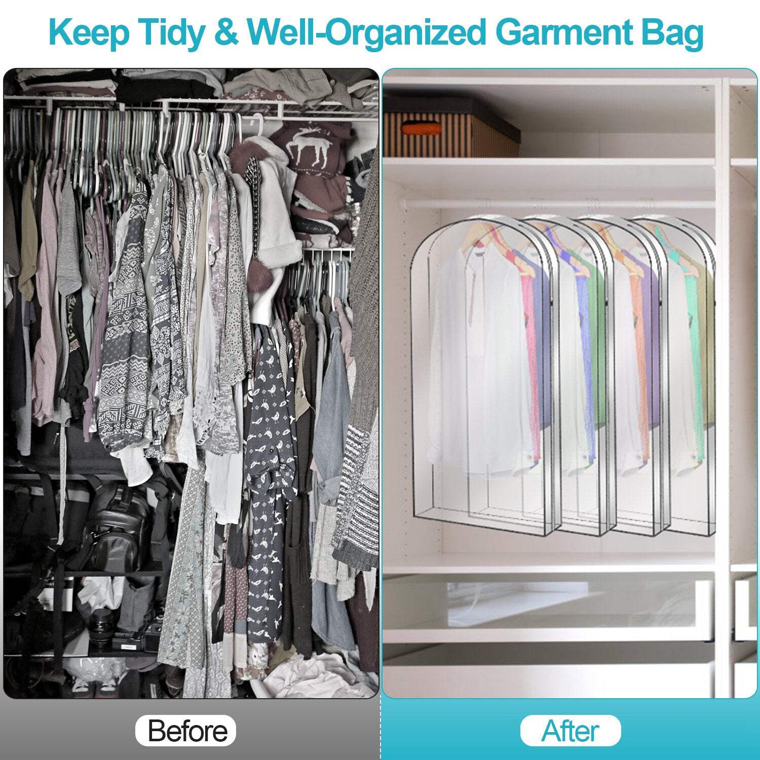 5 Pack 60In Garment Bag for Hanging Clothes
