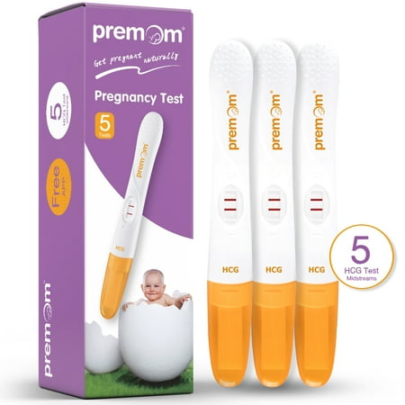 Premom Pregnancy Test Sticks (5-Pack), hCG Midstream Tests with Ovulation Predictor iOS and Android App, (Best Period Predictor App)