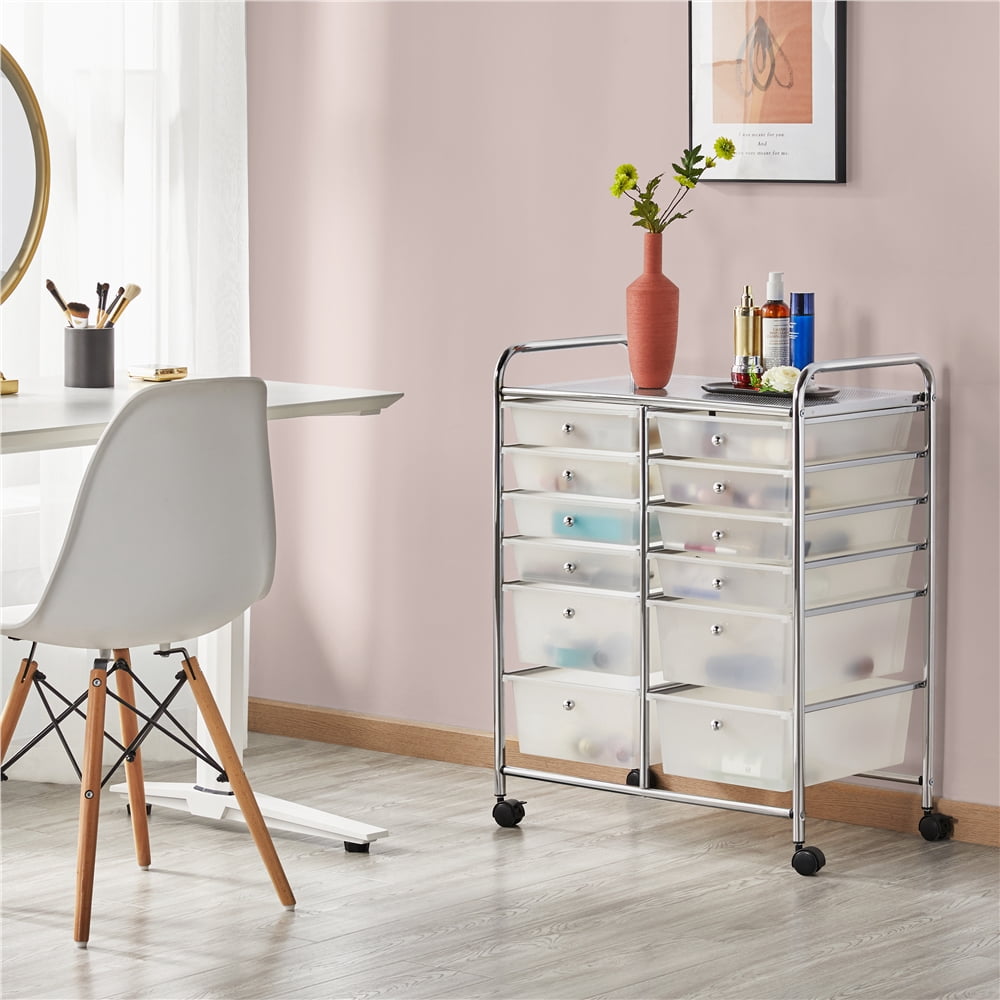 Renwick 12 Drawer Rolling Storage Cart for Home Office School, White