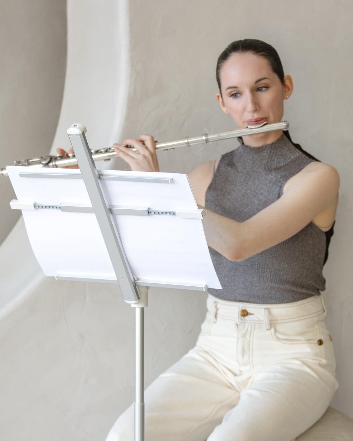 KraftGeek 66" Capsule Music Stand, Portable and Folding Music Stand with Adjustable Music Tray,White