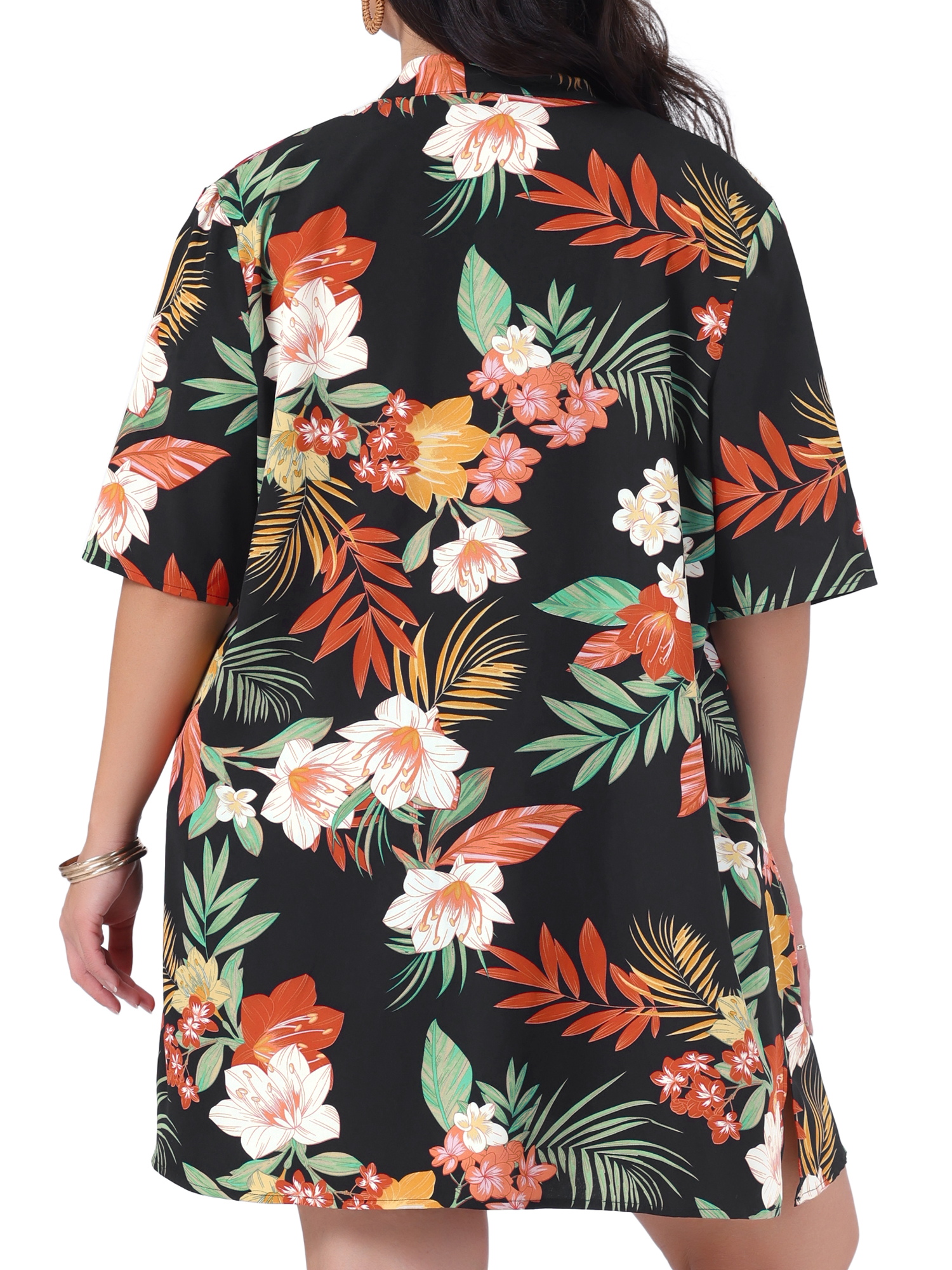 DARING DIVA Women's Plus 2 Pcs Tropical Kimono Floral Tops and Shorts Set Black 4X