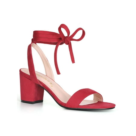 Unique Bargains - Unique Bargains Open Toe Ankle Tie Mid Block Heeled Sandals (Women's