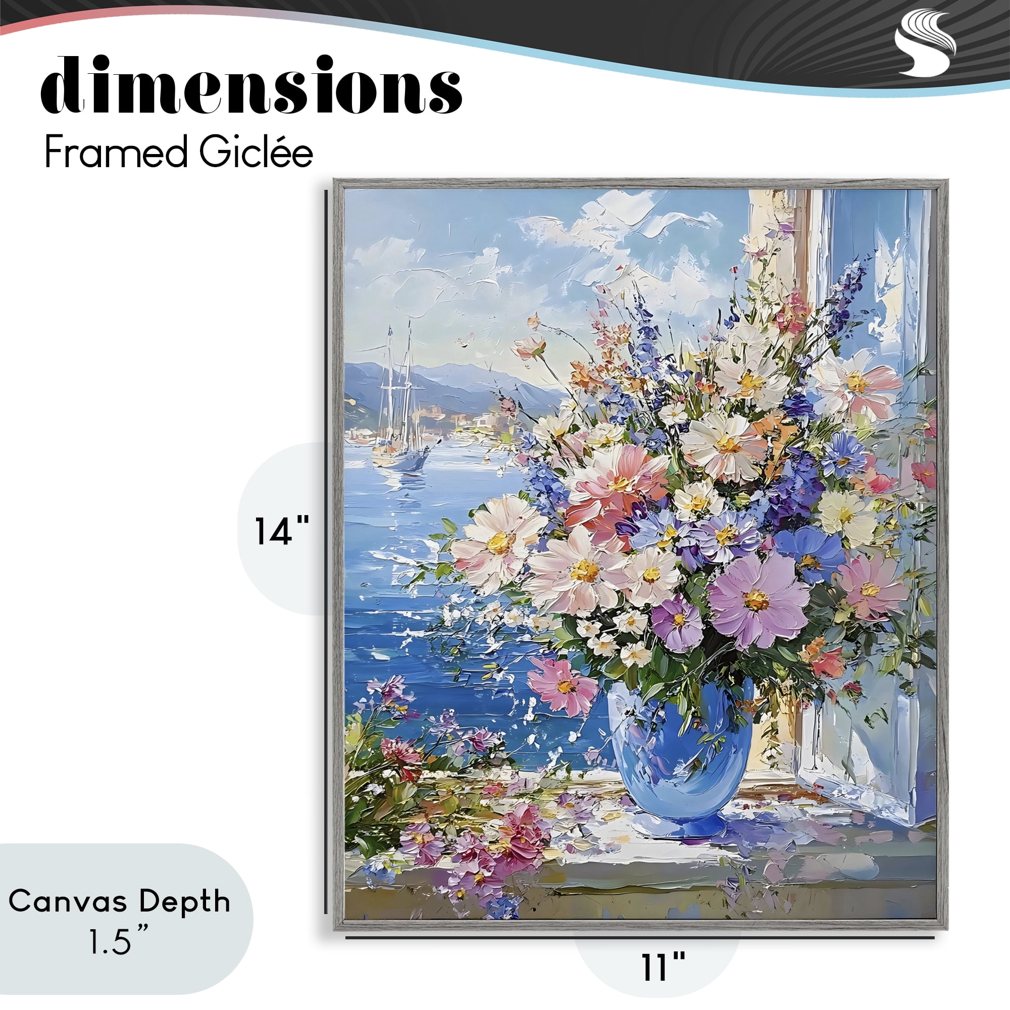 Stupell Industries Beautiful Bouquet on Ledge Gray Framed Giclee Art, design by Creative Studio
