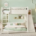 thumbnail image 3 of Bellemave Queen Size Loft Bed with Slide, Queen Loft Bed with Storage Shelves & Ladder, Wooden Loft Bed Queen with Upholstered Headboard & Chalkboard for Teens, Beige, 3 of 9