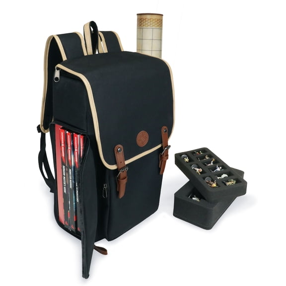 ENHANCE Designer Edition DnD Backpack - Stylish RPG Travel Bag fits 4 Books and Binder (Black)