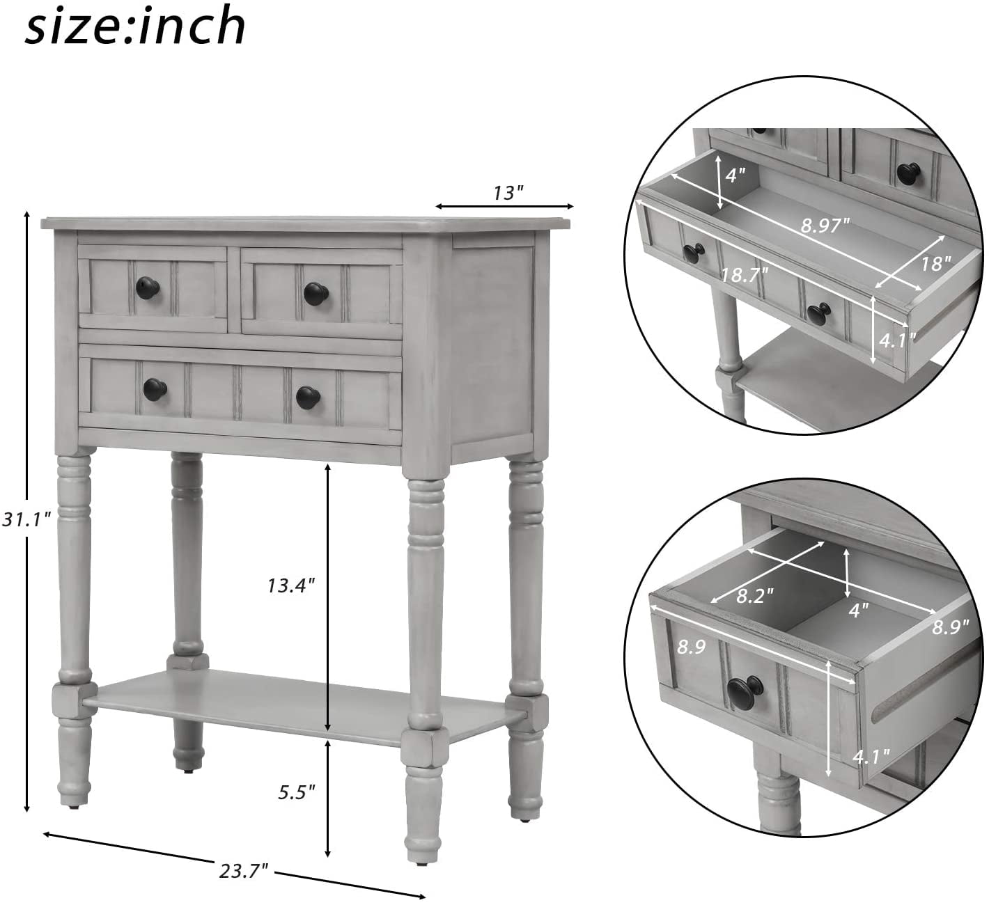 Harper & Bright Designs Narrow Console Table Entryway Table Slim Sofa Table with Three Storage Drawers and Bottom Shelf Wood Side Table for Living Room