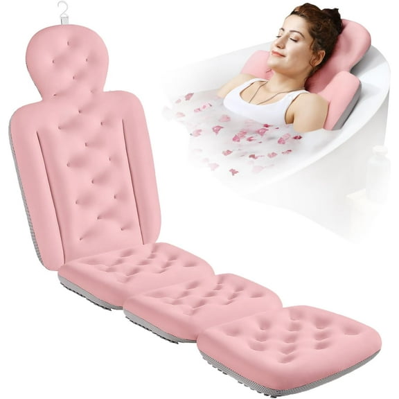 Full Body Bath Pillow for Bathtub, Thick Bathtub Cushion with Laundry Bag, Luxury Tub Pillow for Bath for Headrest Neck and Back Support Pink 60" x 16"
