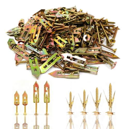 120PCS Piece Self-Drilling Drywall Anchors Kit Self Drilling Drywall Anchor Screws,Metal Anchors Kit, No Drill Needed, Zero Wall Damage,Easy to Install (4 Sizes)$$Hardware