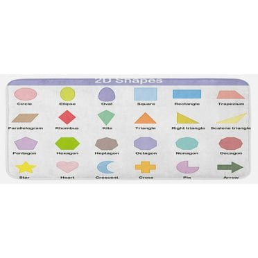 Kitchen Mat, Classical Basic 2D Shapes Colorful Design Cartoon Style Learning Study, Plush Decorative Kitchen Mat with Non Slip Backing, 47" X 19", Multicolor, by Ambesonne