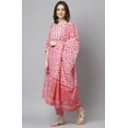 thumbnail image 3 of Janasya Indian Round Neck 3/4 Sleeve Floral Print Pink Cotton Kurta with Pant and Dupatta For Women, 3 of 6