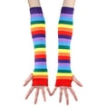 thumbnail image 2 of Chaussettes Hautes à Rayures Arc-en-Ciel pour Femmes, Chauffe-Bras Sans Doigts, 2 of 6