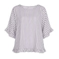thumbnail image 6 of Miluxas Womens Striped Shirts Batwing Half Sleeve Round Neck Loose Tunic Shirts Cute Ruffle Trim Beach Vacation Outfits for Casual Summer White, 6 of 8