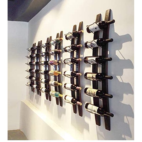 DCIGNA Wall Mounted Wine Rack Wooden, Barrel Stave Wine Rack, Wood Wine Bottle Holder Rack, Imported Pine Wood and Metal - 6 Bottles 40x7.6inch (Red Wine Color)