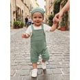 thumbnail image 6 of Miaouyo Baby Summer 3 Piece Outfits Cute Solid Color Short Sleeve Round Neck Romper and Suspender Pants Hat Set, 6 of 9