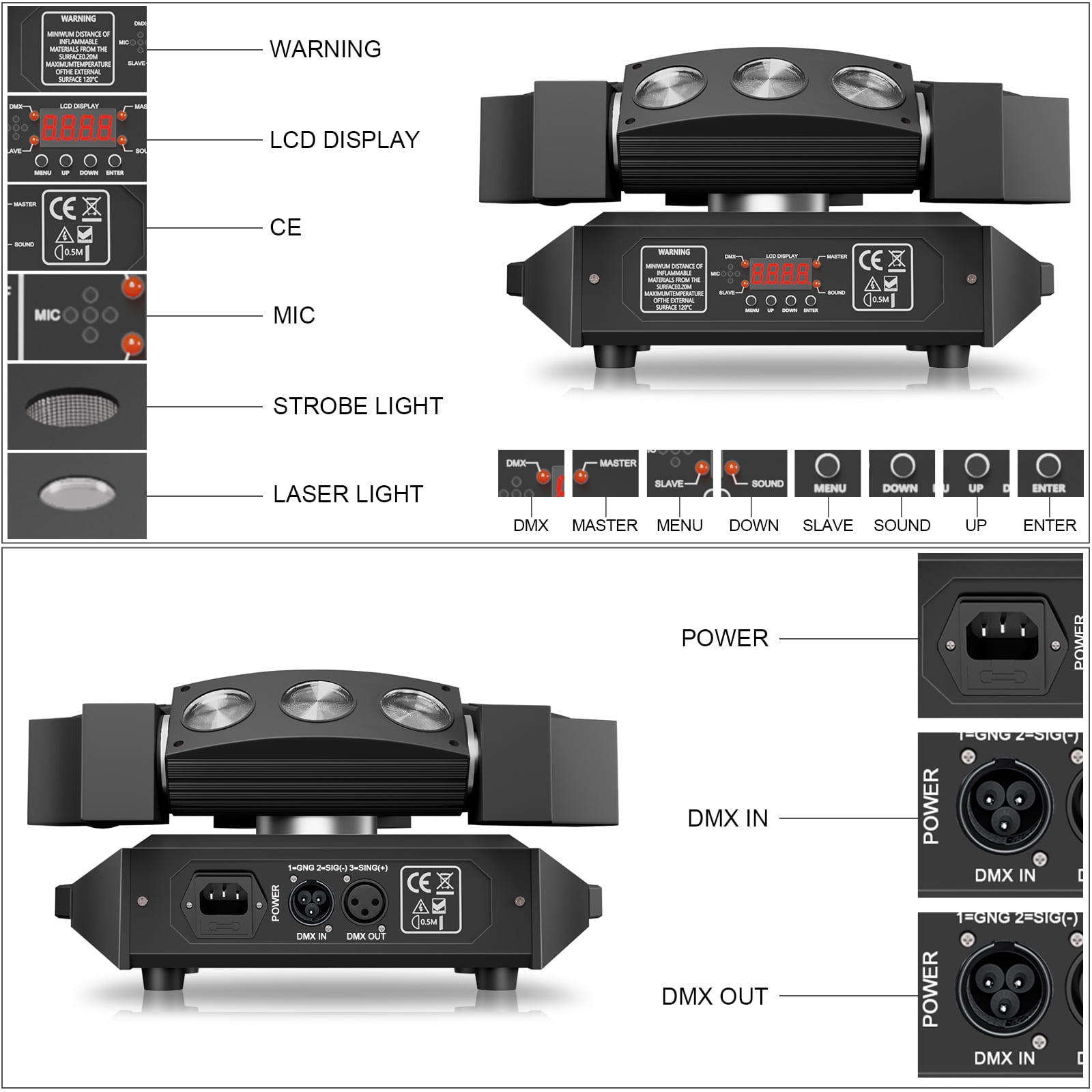 2Pack Mini Spider Moving Head Lights, 9 RGB LED DMX512/Sound Active for DJ Party Wedding Stage