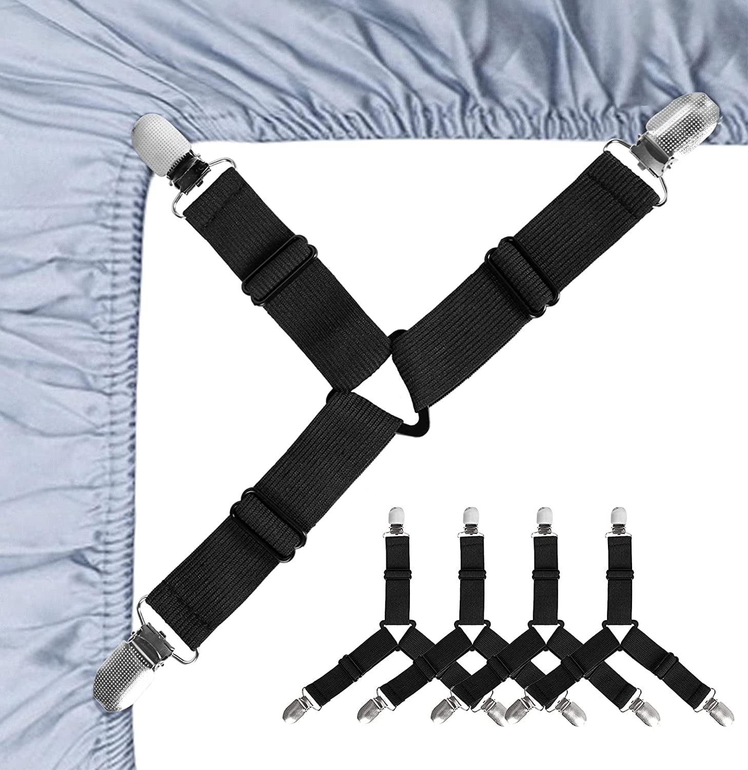 Bed Sheet Holder Straps Fitted Bed Sheet Clips Adjustable Elastic