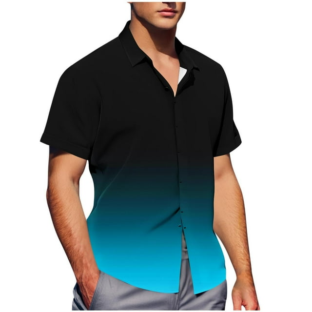 Mens Casual de Manga Corta Botón Abajo Camisas de Impresión Turndown Cuello Botón Camisa Poliéster, Moda de Verano Superior para Hombres Al Aire Libre