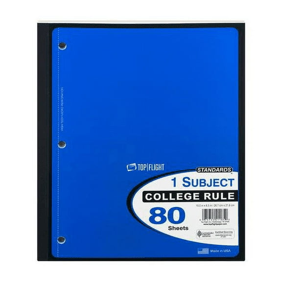 1-Subject Notebook, 80 Sheets, 3-Hole Punched, College Rule (Pack of 6)