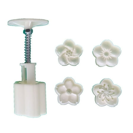 

4 Pcs Flower Stamps Round Pastry Moon Cake Mold Thickness Adjustable Durable