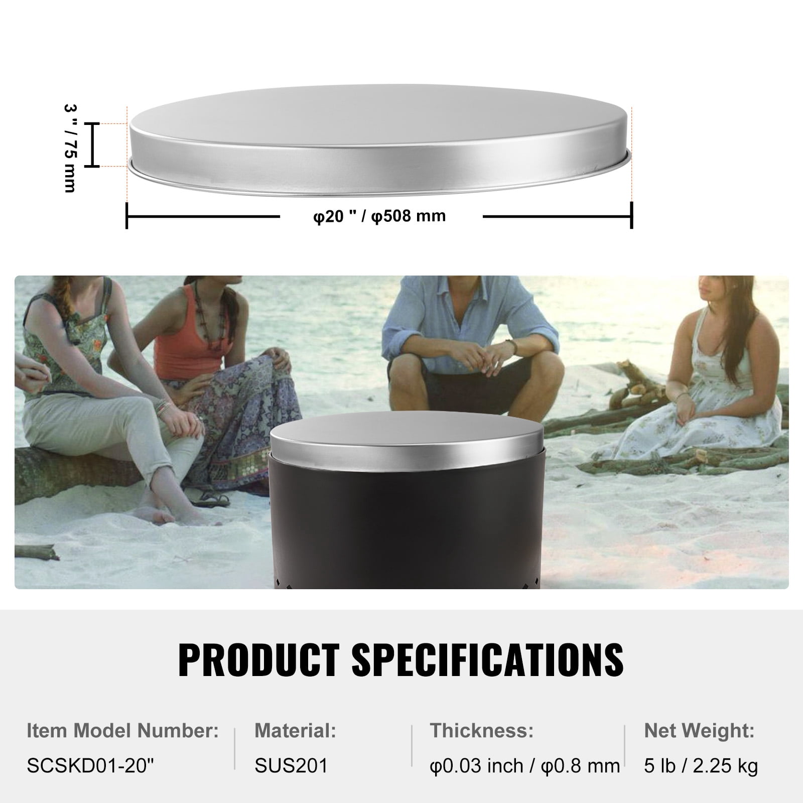 KFFKFF 20" Heavy Duty Round Fire Ring Cover Lid Spark Screen Outdoor Wood Burning