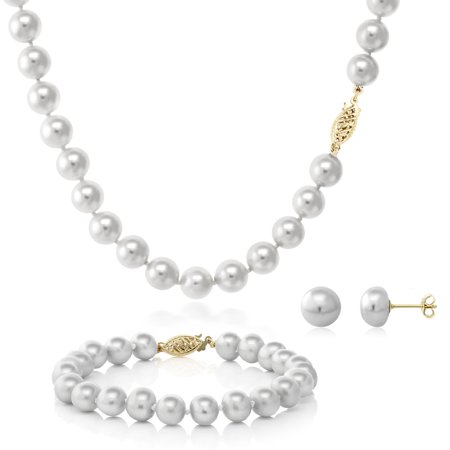 Grey Cultured Freshwater Pearl Necklace Bracelet And Earring Set 14k Grey Cultured Freshwater Pearl Necklace Bracelet And Earring Set 14k Yellow Gold