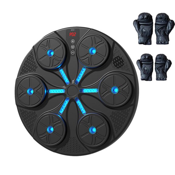 Máquina de boxeo electrónica, objetivo de pared electrónico, almohadillas de boxeo musicales, práctica inteligente, entrenador de boxeo musical para Almohadilla y guantes negros