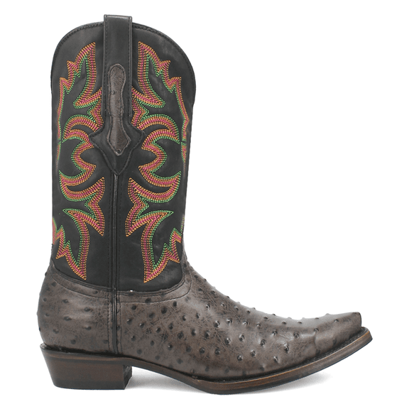 Dingo Mens Outlaw Ostrich Print Snip Toe Cowboy Mid Calf Boots