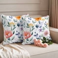 thumbnail image 2 of Watercolor Floral Outdoor Waterproof Pillow Covers, Vintage Eucalyptus Spring Flower Decorative Square Throw Pillowcase Sofa Cushion Sham for Patio/Couch/Chair, 26"x26" 2 Pack, 2 of 8
