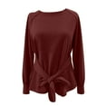 thumbnail image 6 of ZHYou Womens Belted Long Sleeve Sweatshirts,Crew Neck,Casual,Pullover Tops,with Waist Tie,Soft Tees,Wine,Size S, 6 of 6