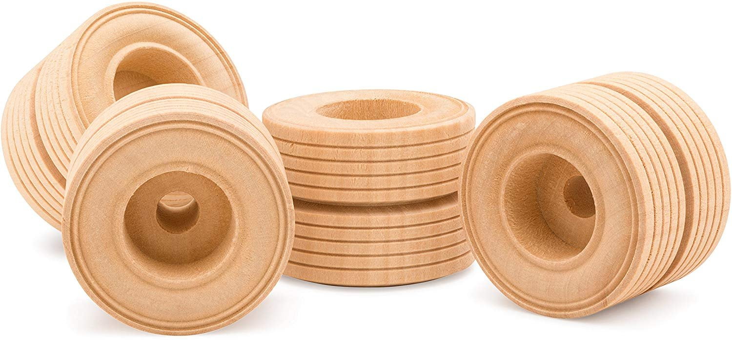 Wooden Toy Wheels 2 inch Diameter 11/2 Inch Thick Dual Treaded Wheel