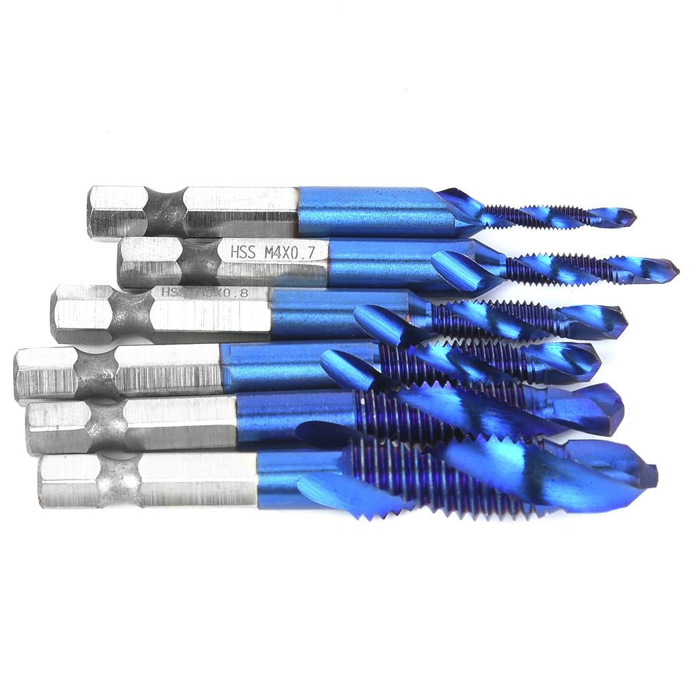 Tebru Hex Shank Drill Bit, 6PCS High Speed Steel 6.35mm Hex Shank Tap