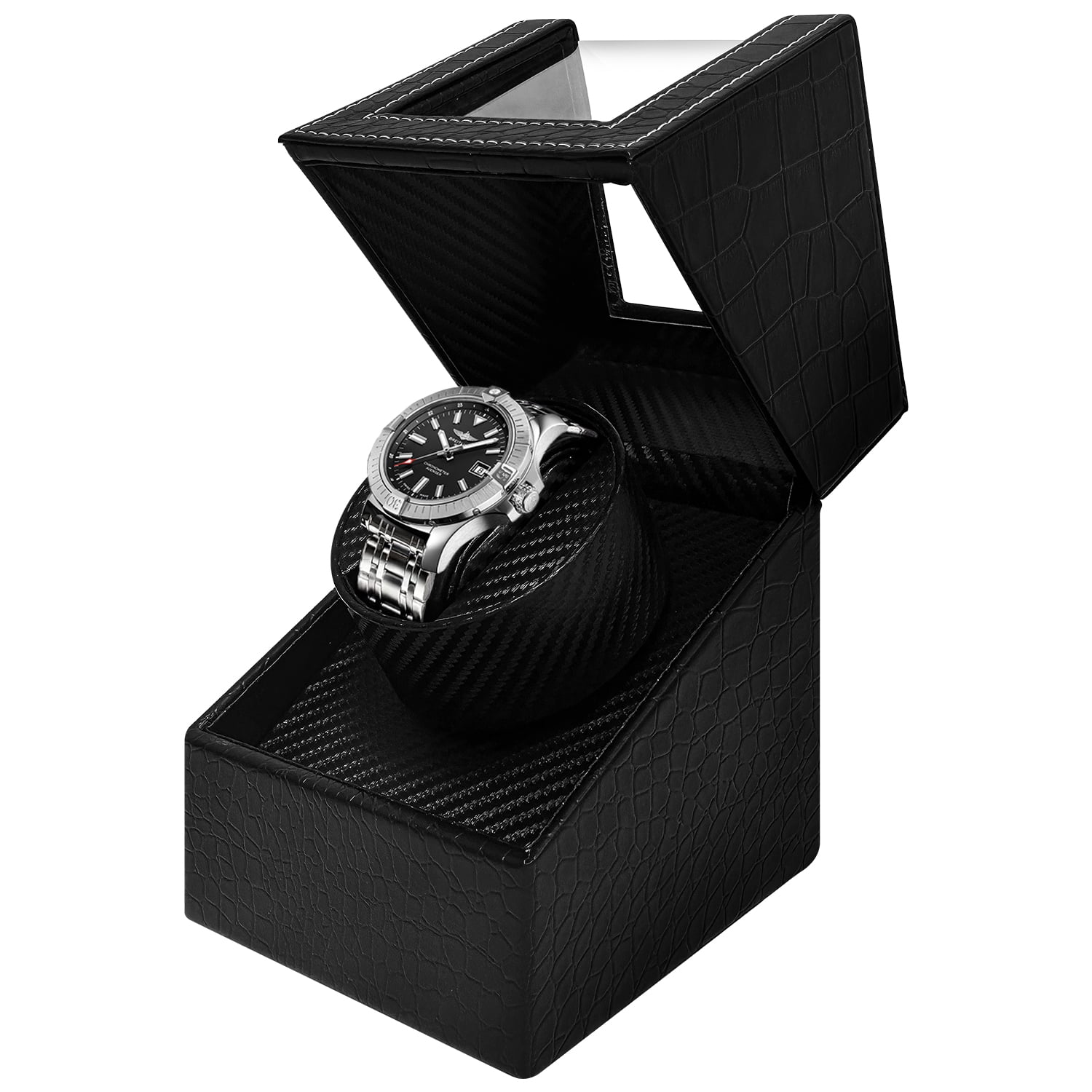 Enroslu Watch Winder for Automatic Watches,Automatic Watch Winder Box, Watch Winder for Women's and Men's Watches with Quiet Motor, Flexible Leather Pillow Fit (Black)