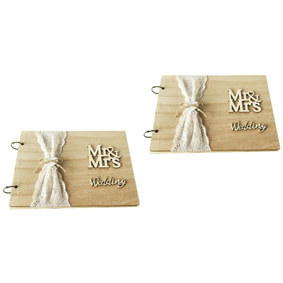 FOLOYORI Multi Color Wooden Guest Book for Wedding Party 2Pcs 10 Pages 11x7x0In