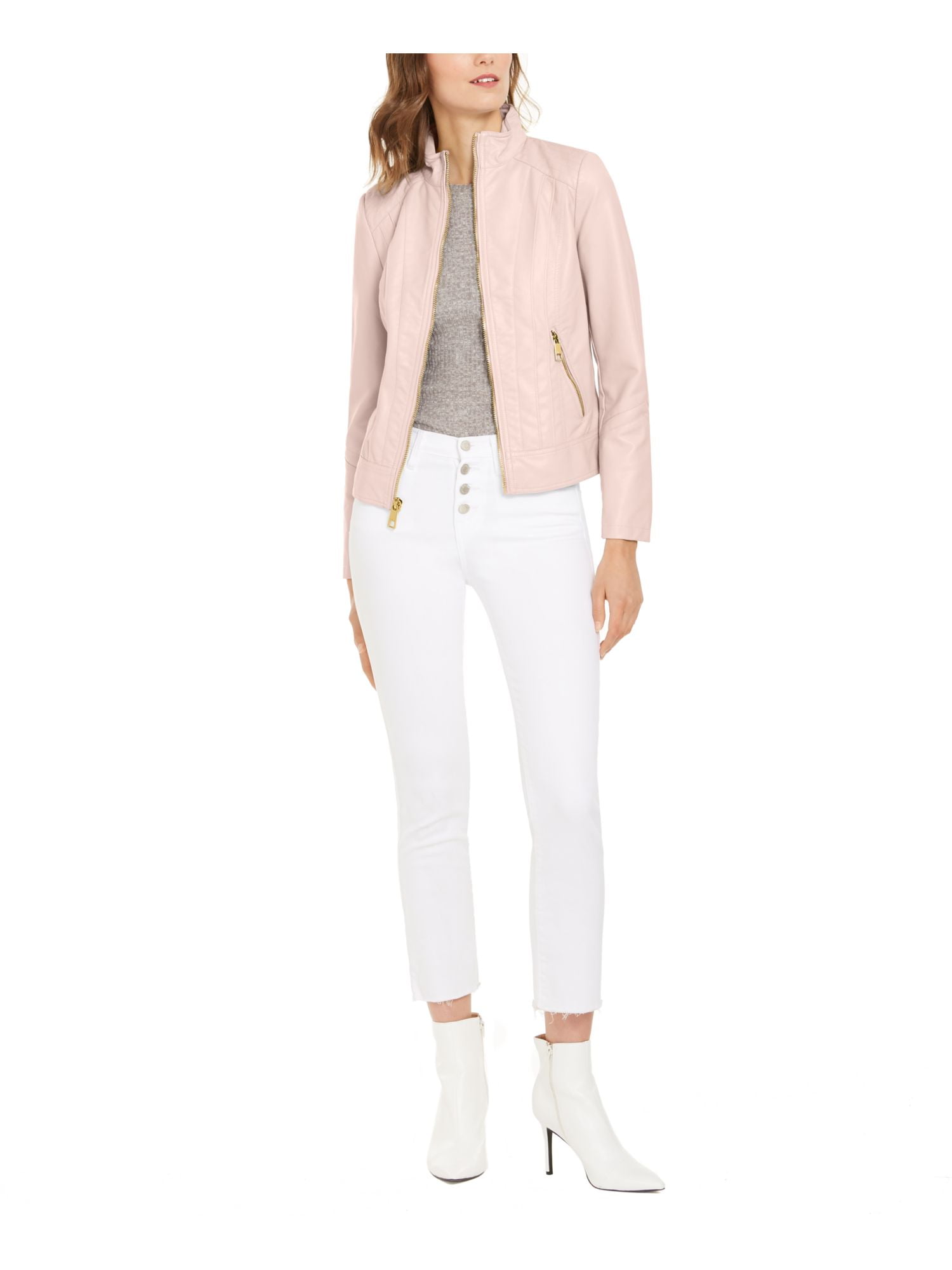 GUESS Womens Pink Faux Leather Overcoat Jacket Size S Walmart