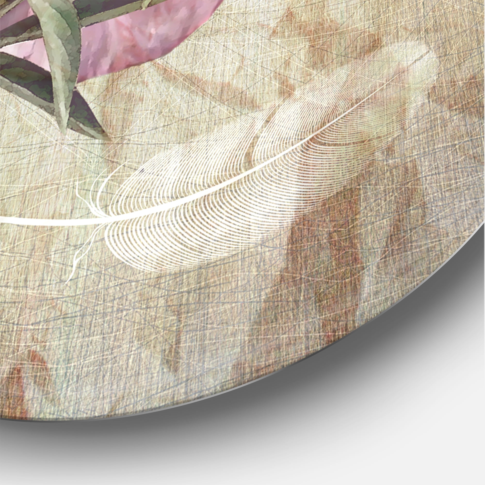 Designart 'Iris Bouquet Floral Design With Peacock Feather' Traditional Circle Metal Wall Art 23x23 - Disc of 23