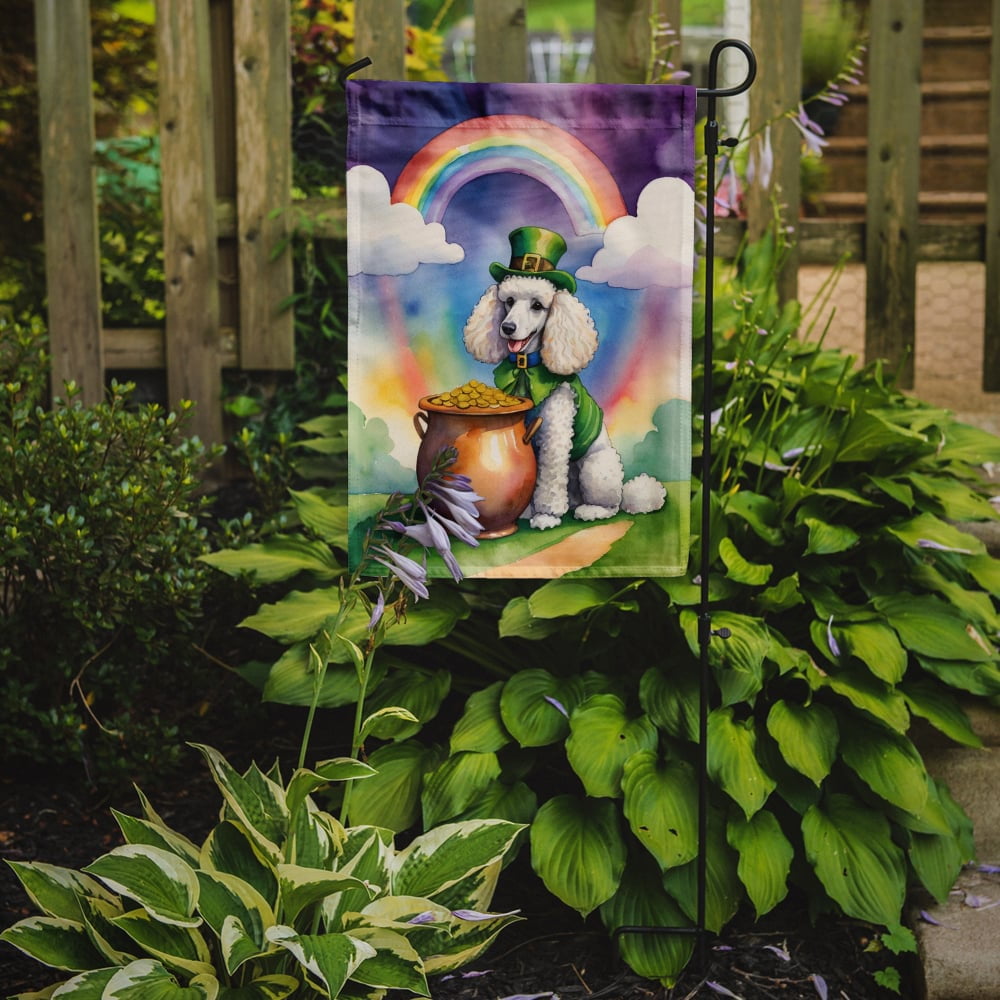 White Poodle St Patrick's Day Garden Flag 11.25 in x 15.5 in