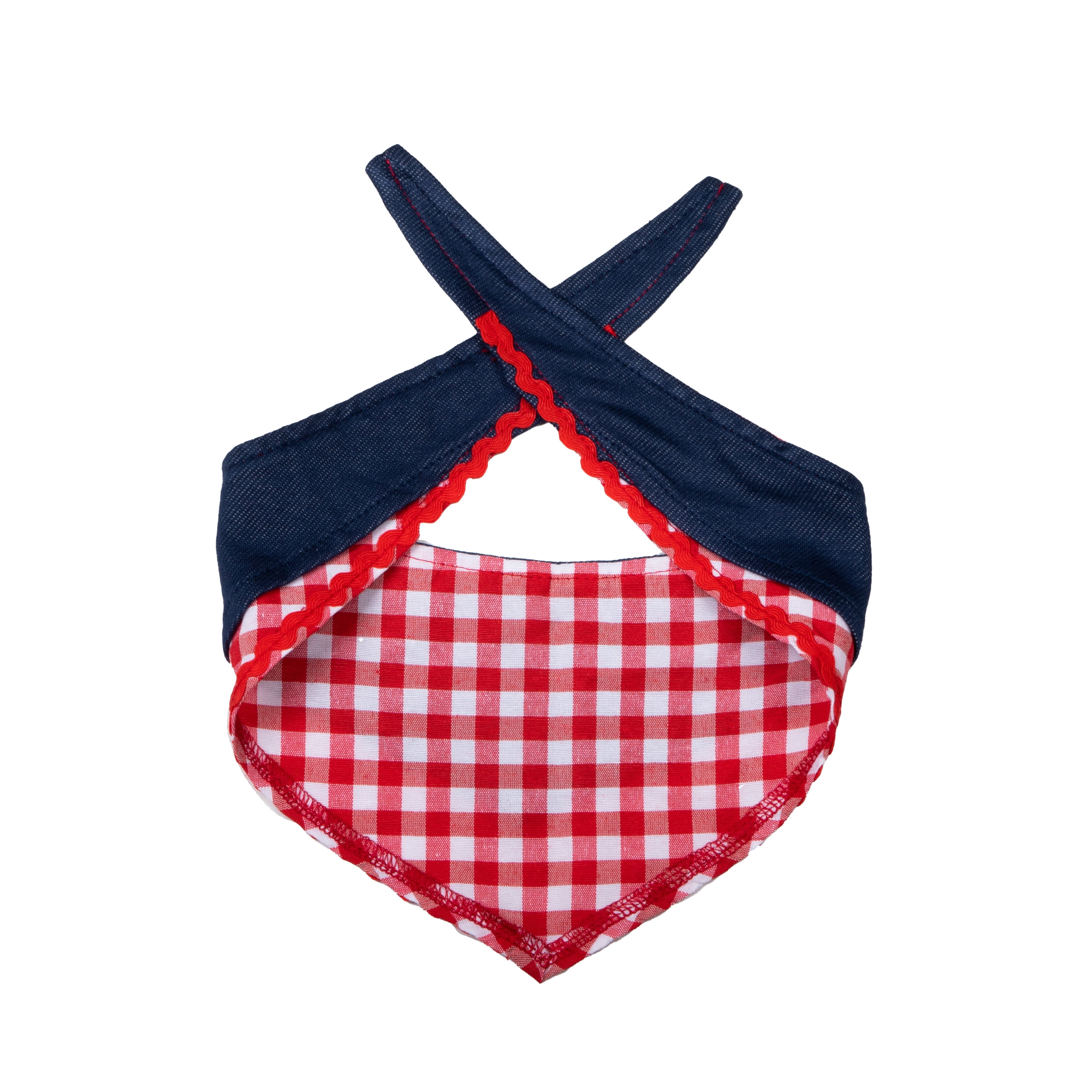Doggy Parton, Dog Clothes, Denim & Gingham Dog Bandana, Blue, M/L