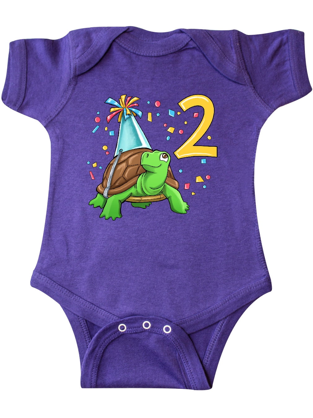 INKtastic 2nd Birthday Cute Turtle in Party Hat with Confetti Infant