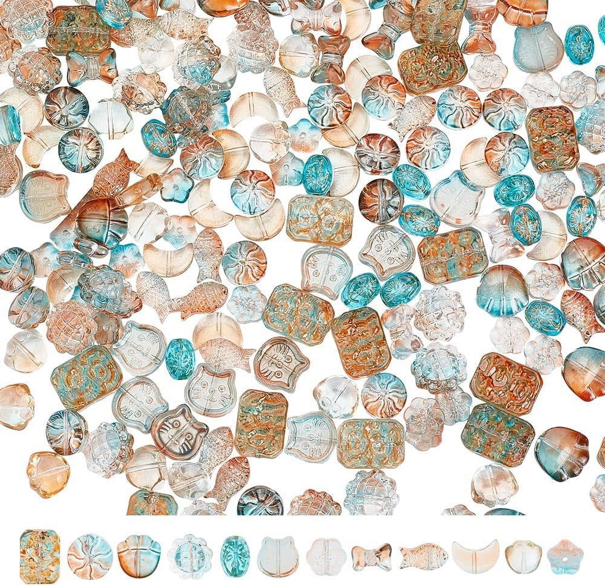 1box 240pcs 12 styles Transparent Spray Painted Glass Beads Rectangle & Sunflower & Fish & Bear & Cat Shape Mixed color 9.5~18x8~14x4~7m Hole: 1~1.4mm 20pcs/style