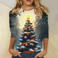 thumbnail image 2 of Women's Christmas Tunic Top 3/4 Sleeve Pullover with Sparkle Glitter Xmas Tree Print Crewneck Holiday Party Blouse Festive Seasonal Gift Top, 2 of 5