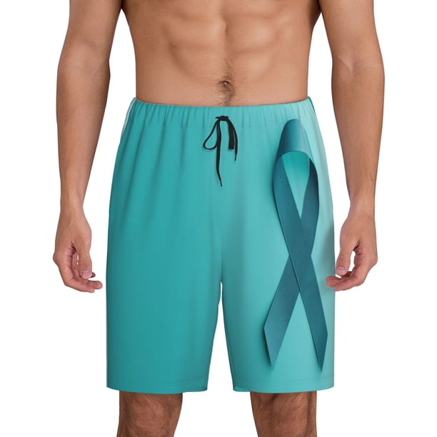 Fotbe a Teal Ribbonin Pantalones Cortos de Pijama para Hombre, Ropa de Dormir, Pantalones de Pijama Cortos para Hombre-Small