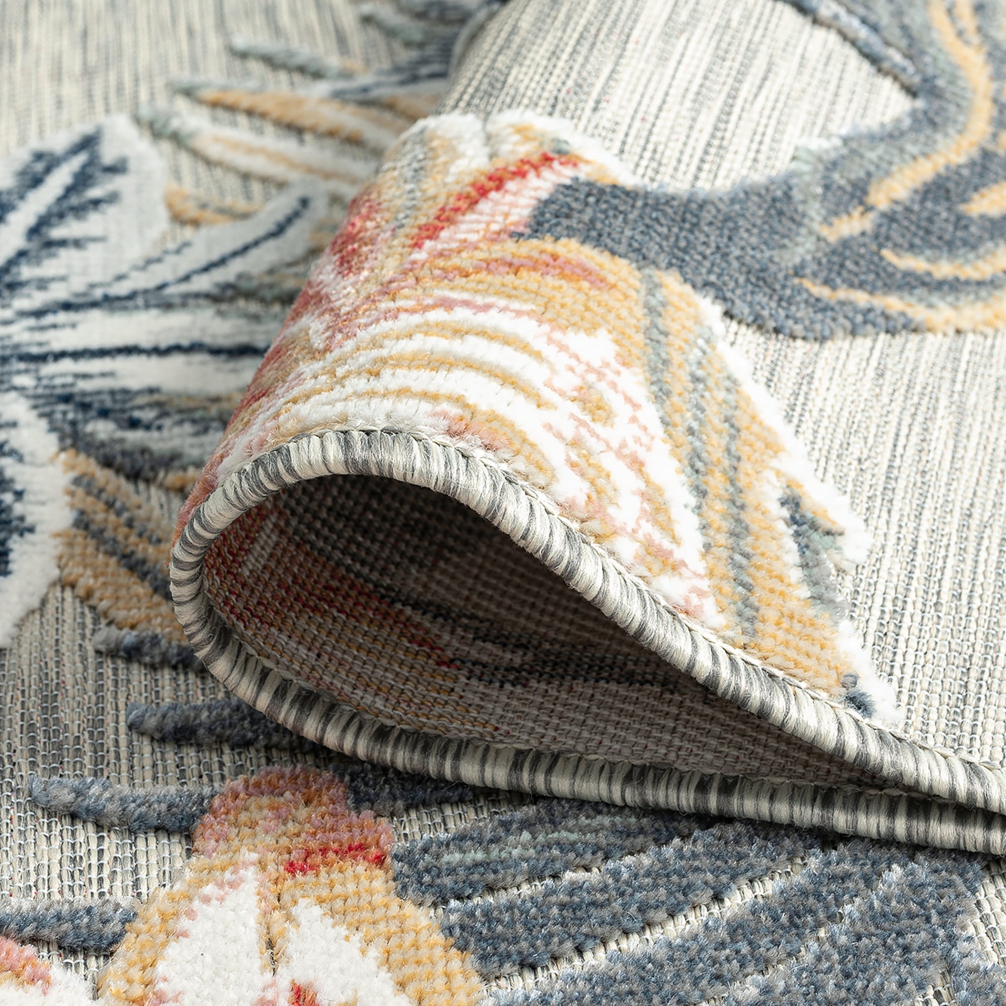 Bliss Rugs Floral Indoor Outdoor Rug Water Resistant Runner Rug for Patio, Hallway, Entryway, Deck, Gray ,2' x 8'