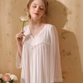 thumbnail image 2 of Defitshape Women's Long Sleeve Victorian Vintage Nightgown Cotton Comfy V Neck Summer Lace Ruffle See Through Pink Small, 2 of 4