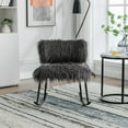 thumbnail image 2 of 25.2'' W Nursery Rocking Chair, Faux Fur Plush Upholstered Baby Nursing Chair with Metal Rocker, Comfy Mid Century Modern Glider Chair for Living Room Bedroom, Gray, 2 of 7