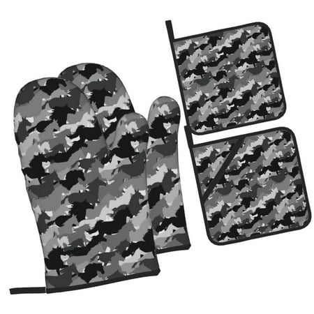 

Pofeuu Horse Silhouette Print Oven Mitts and Pot Holders 4 pcs Set High Heat Resistant 500 Degree Extra Thicken Long Kitchen Cotton Oven Glove for Cooking