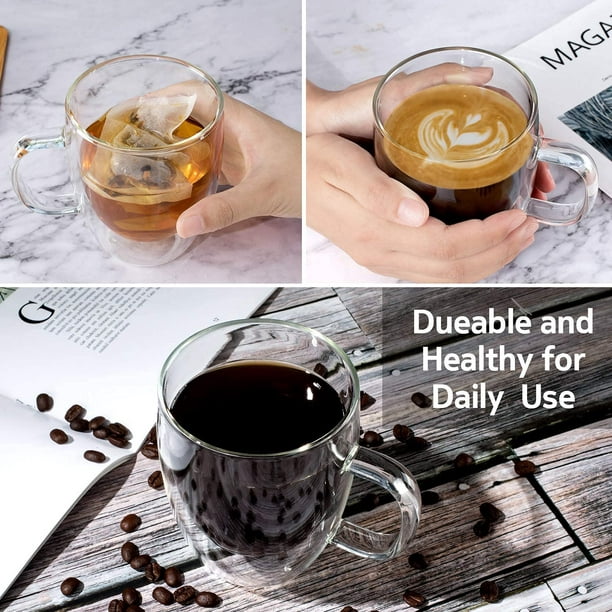 Lot de 2 tasses à café en verre transparent – Tasse à double paroi