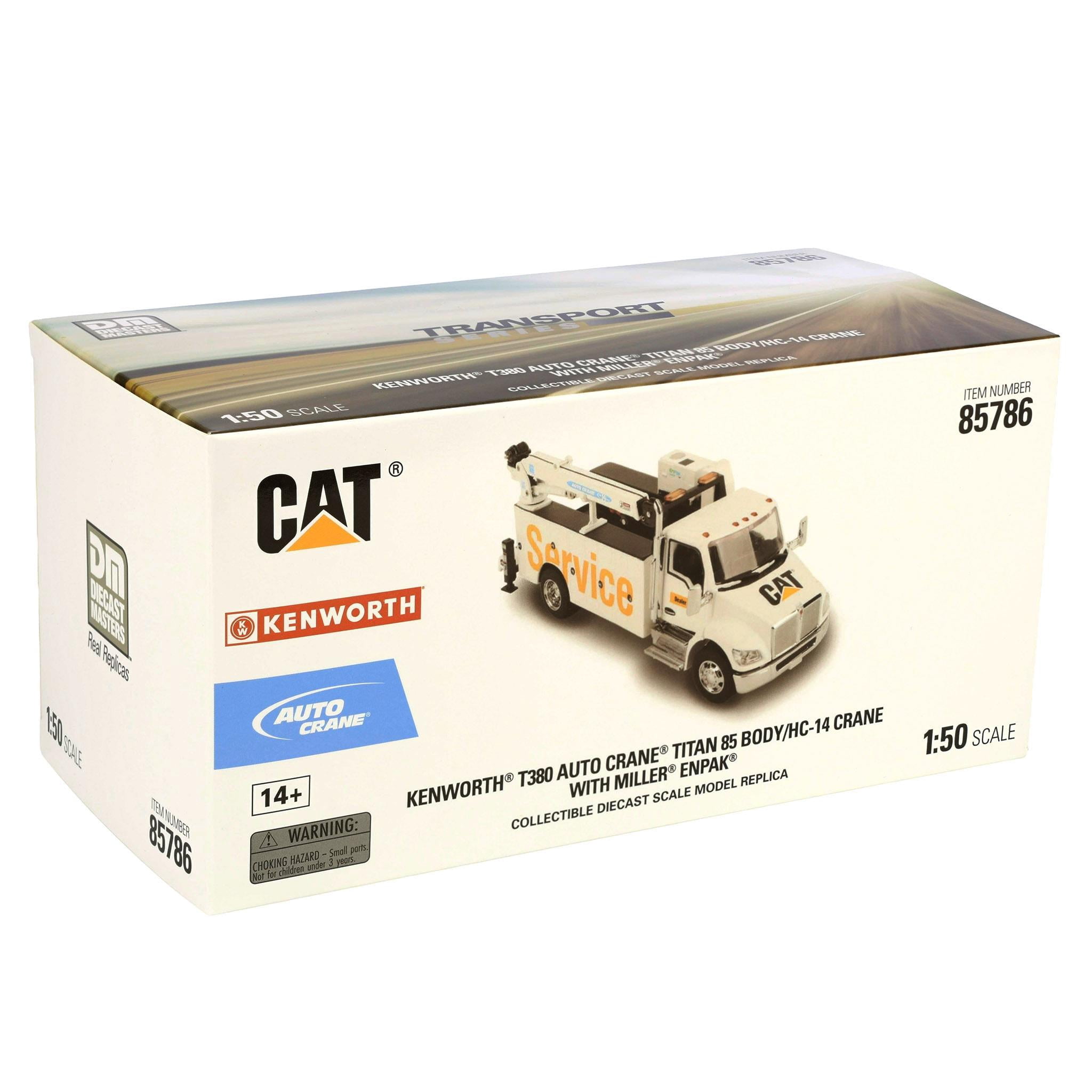 Kenworth T380 Auto-Crane Titan 85 Truck with Miller EnPak White "Transport Series" 1/50 Scale Diecast Model by Diecast Masters