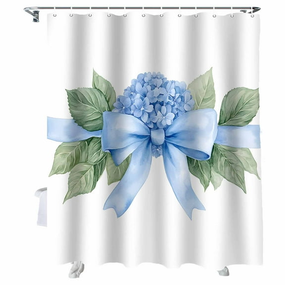 Shower Curtains Blue Bow Hydrangea Bath Curtain Flower Leaf Waterproof Bathroom Shower Curtain Set with Hooks Decoration 36 x 72 Inches