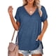 thumbnail image 4 of Sonducket Camiseta de mujer con cuello en V, manga corta con cuello en V, blusa dividida de color sólido Prendas para la parte del cuerpo Azul oscuro METRO Sonducket AP003161-22, 4 of 6
