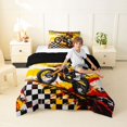 thumbnail image 4 of Manfei Cool Motorbike Twin Comforter Sets,Checkered Pattern Bedding Set,Yellow,Black Reversible,2-Piece,1 Comforter and 1 Pillowcase, 4 of 7